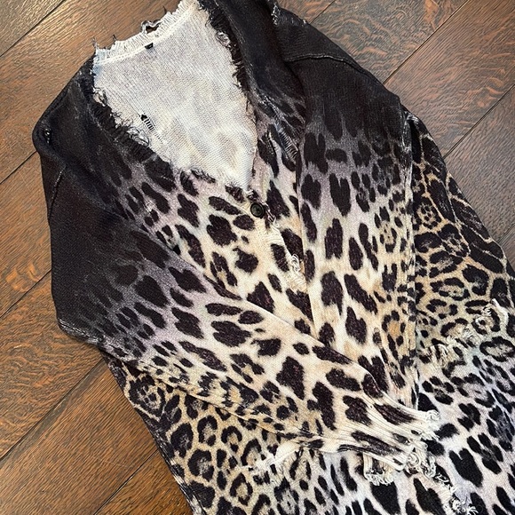 R13 faded leopard oversized long cardigan S - Picture 3 of 6